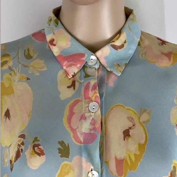 Vintage In Harmony Button Down Floral Sheer Blouse - Picture 5 of 7